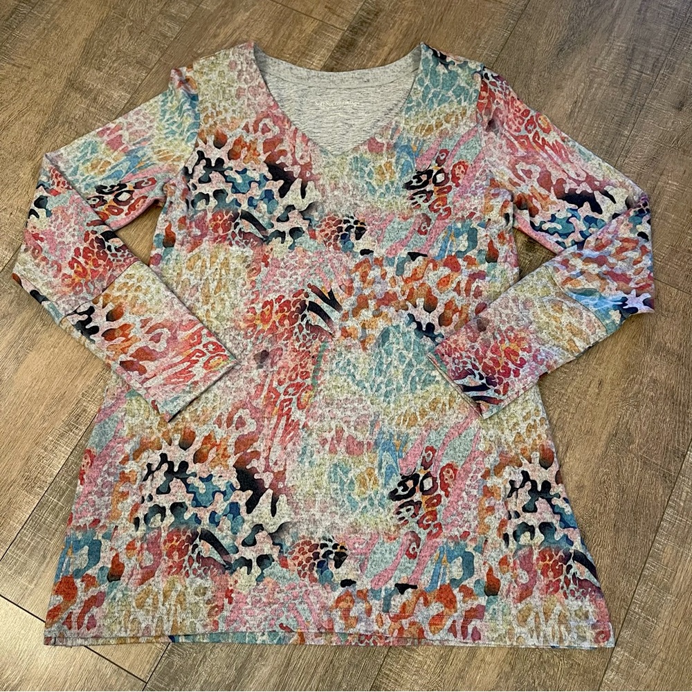 Soft Surroundings Wild Thing Multi-Colored Long Sleeve Tunic Top Women’s Size S